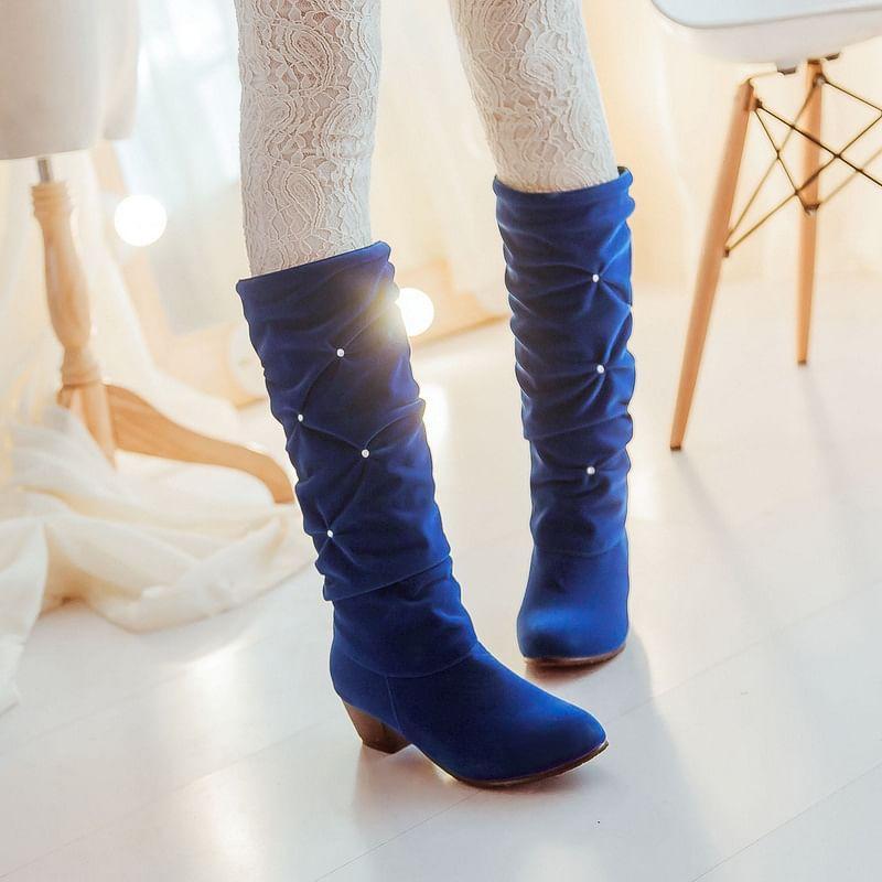 Low Heel Rhinestone Tall Boots Product Image