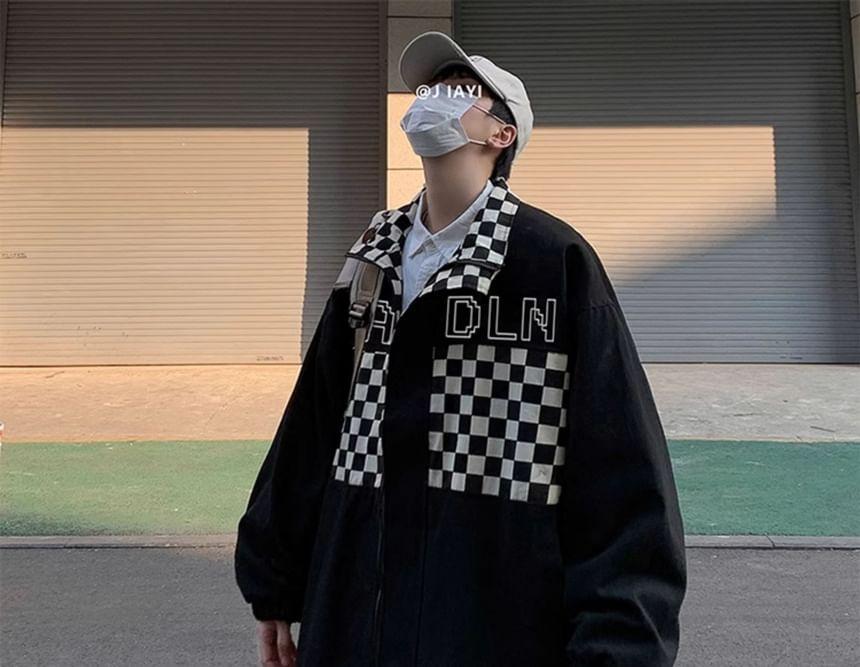 Stand Collar Checkered Oversized Jacket product image