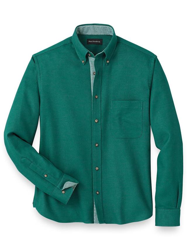 Brushed Twill Solid Casual Shirt With Contrast Trim - Green Product Image