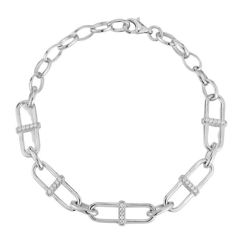 Sunkissed Sterling Cubic Zirconia Mariner Link Chain Bracelet, Womens Silver Tone Product Image