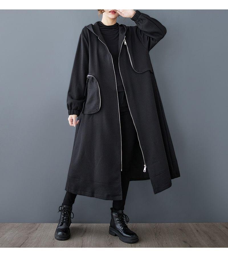 Plain Panel Hood Midi Zip Jacket Product Image