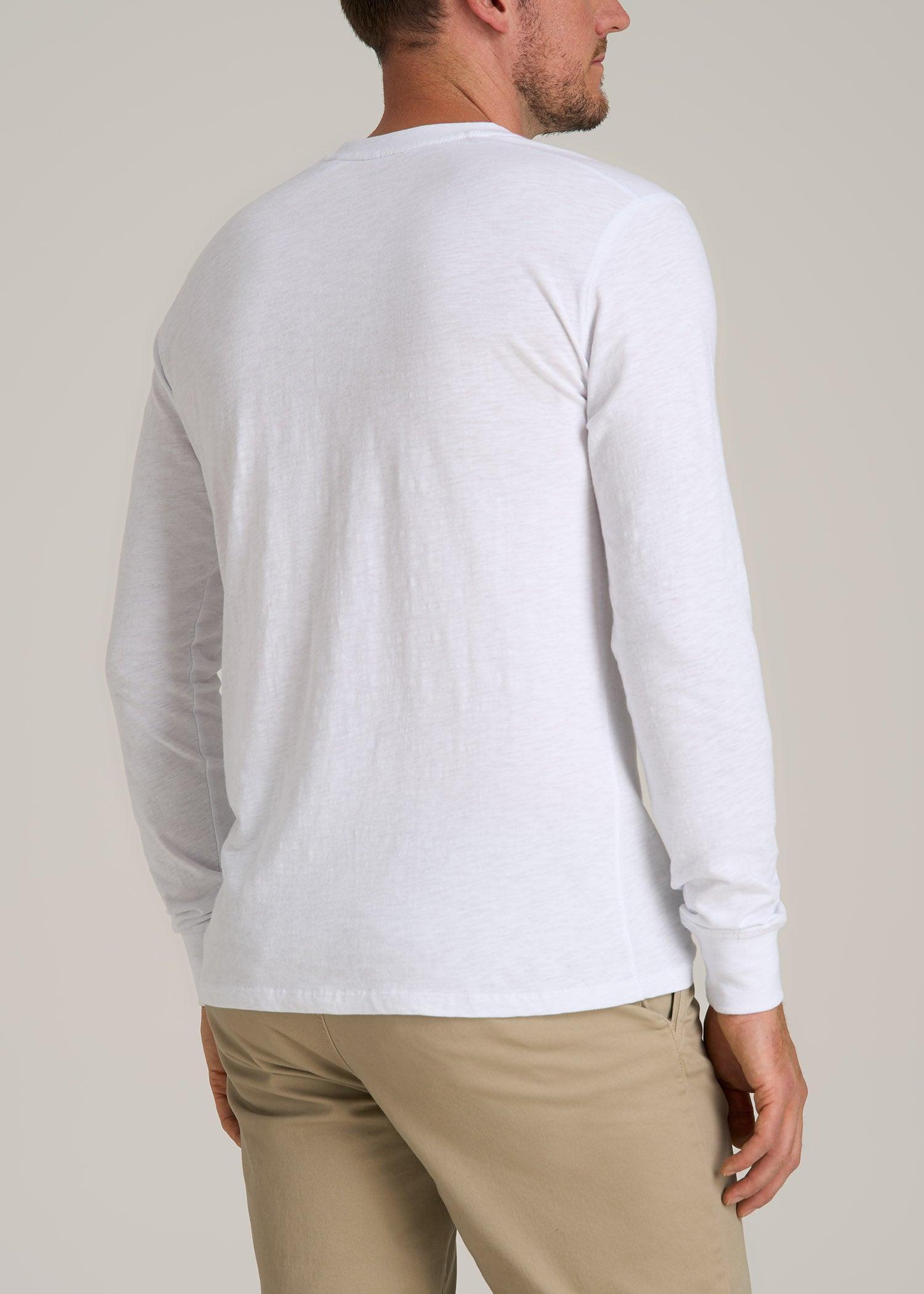 Men's Tall Three Button Long Sleeve Slub Henley in White Product Image