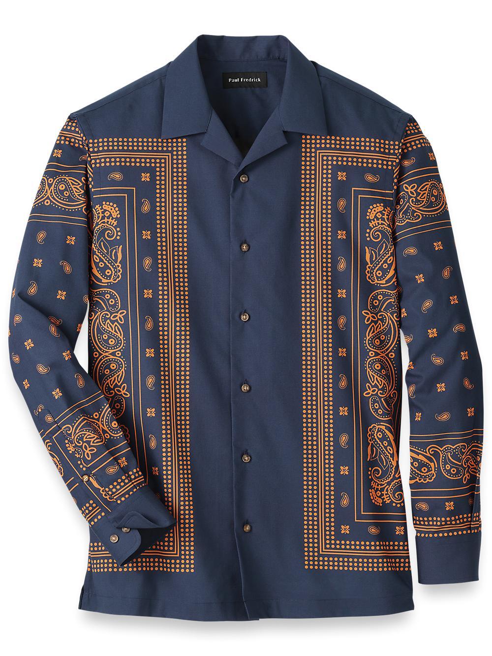 Cotton Border Print Casual Shirt - Navy Product Image