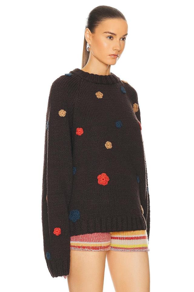 The Elder Statesman Mini Flowered Oversize Crew Sweater in Brown Product Image