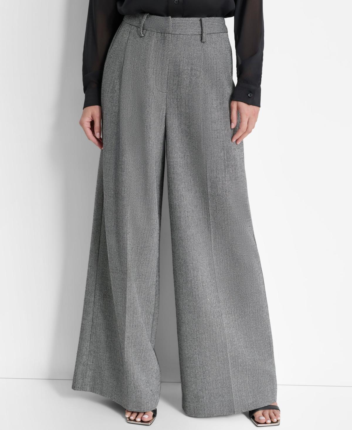 Dkny Womens High-Rise Wide-Leg Pants - Blk Product Image