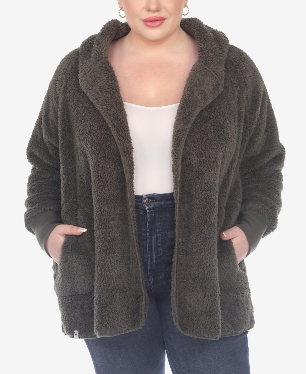 White Mark Plus Size Plush Hooded Cardigan Jacket with Pockets Product Image