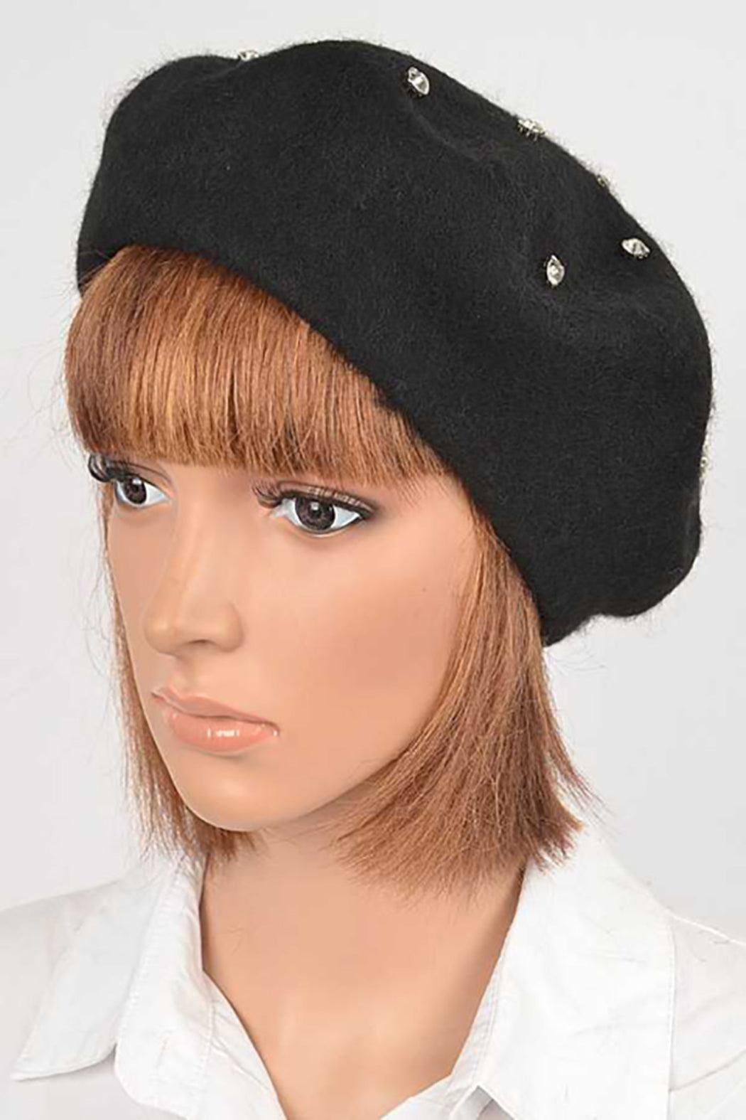 Cluster Crystal Wool Blend Fashion Beret Female Product Image