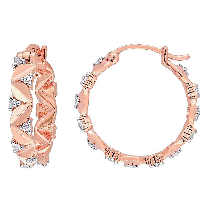 Stella Grace 18k Rose Gold Over Silver White Topaz Hoop Earrings, Womens, 18k Rose Gold Plated Product Image