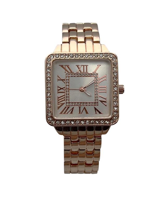 Olivia Pratt Two Tone Small Square and Rhinestones Metal Band Women Watch - Dark Yellow Product Image