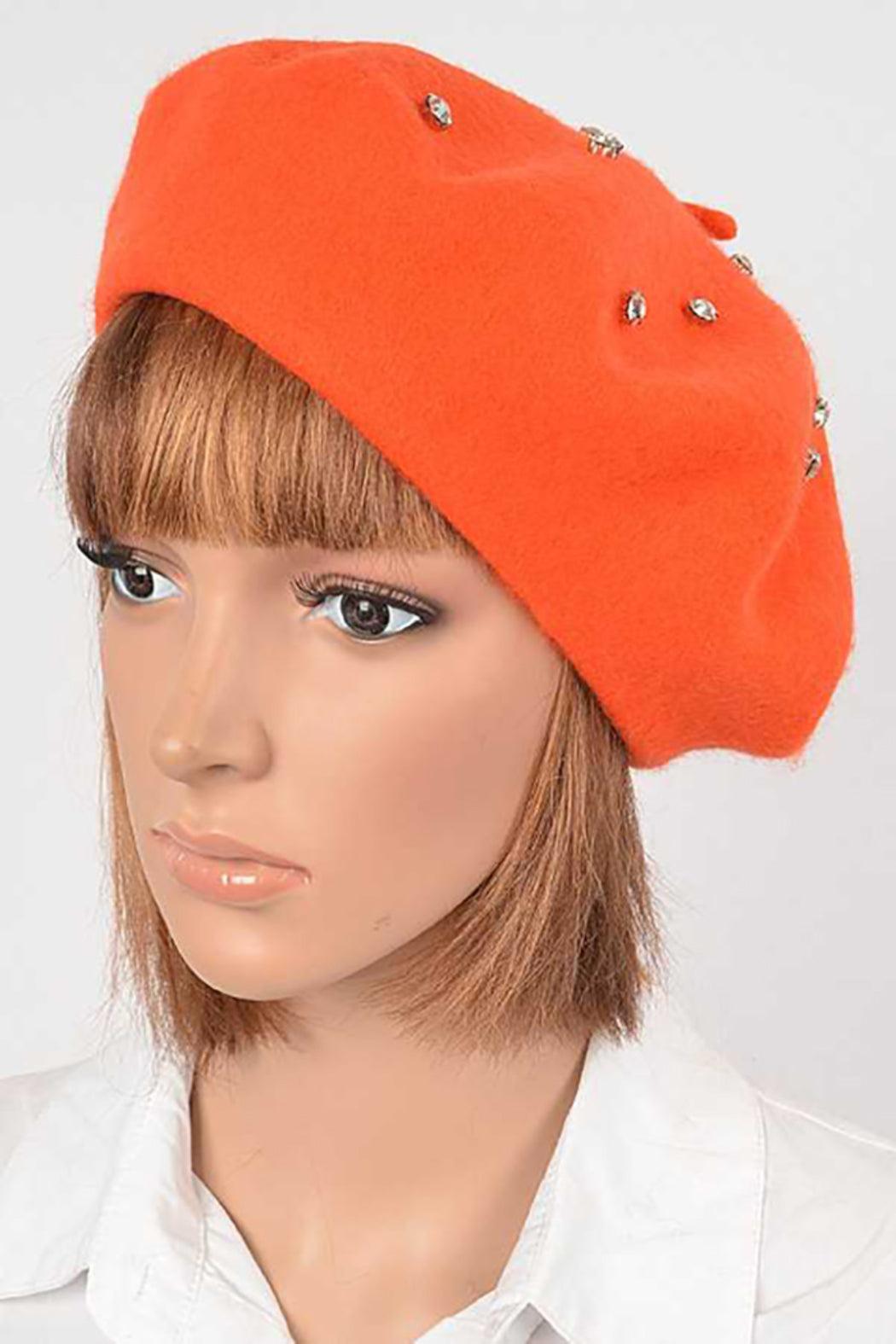 Cluster Crystal Wool Blend Fashion Beret Female Product Image