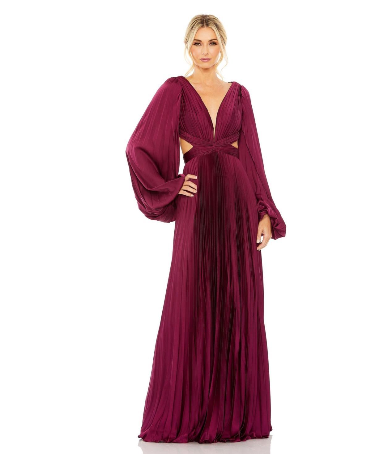 Ieena for Mac Duggal Long Sleeve Pleated Cut-Out Gown Product Image