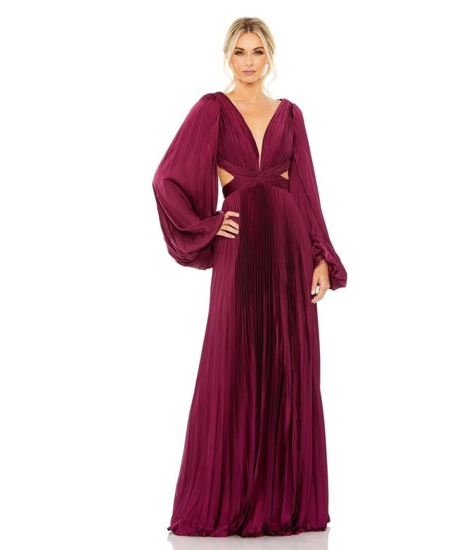 Mac Duggal Womens Ieena Long Sleeve Cut Out Gown Product Image