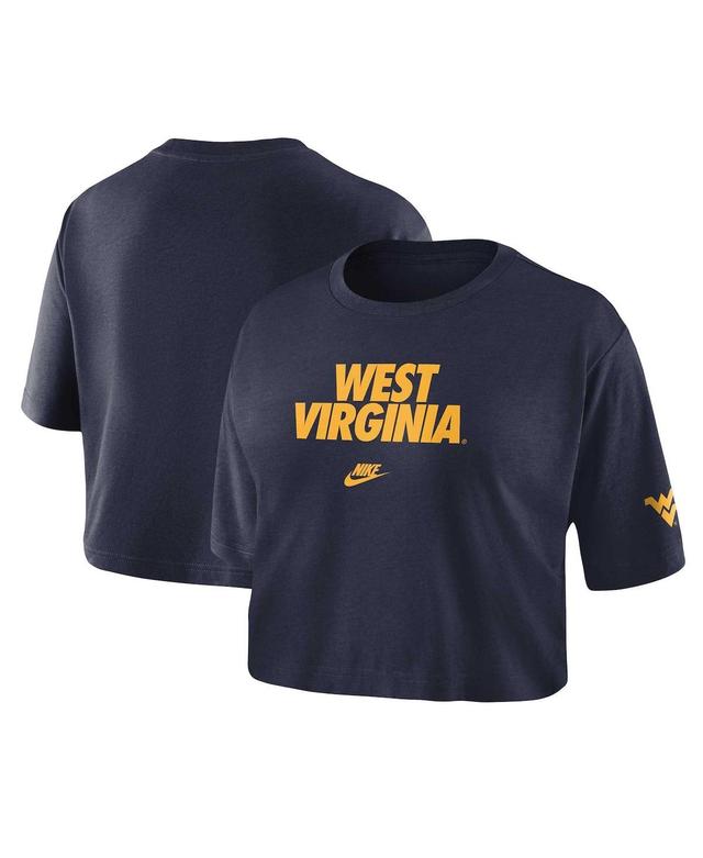 Womens Nike West Virginia Mountaineers Wordmark Cropped T-Shirt Blue Product Image