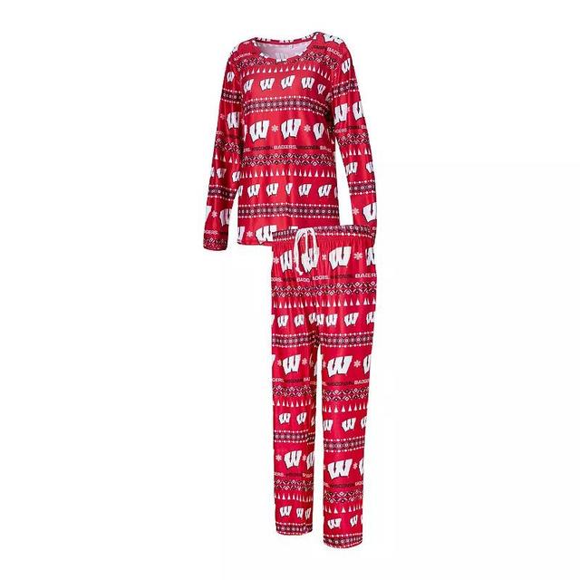 Womens Concepts Sport Red Wisconsin Badgers Flurry Ugly Sweater Long Sleeve T-shirt and Pants Sleep Set Product Image