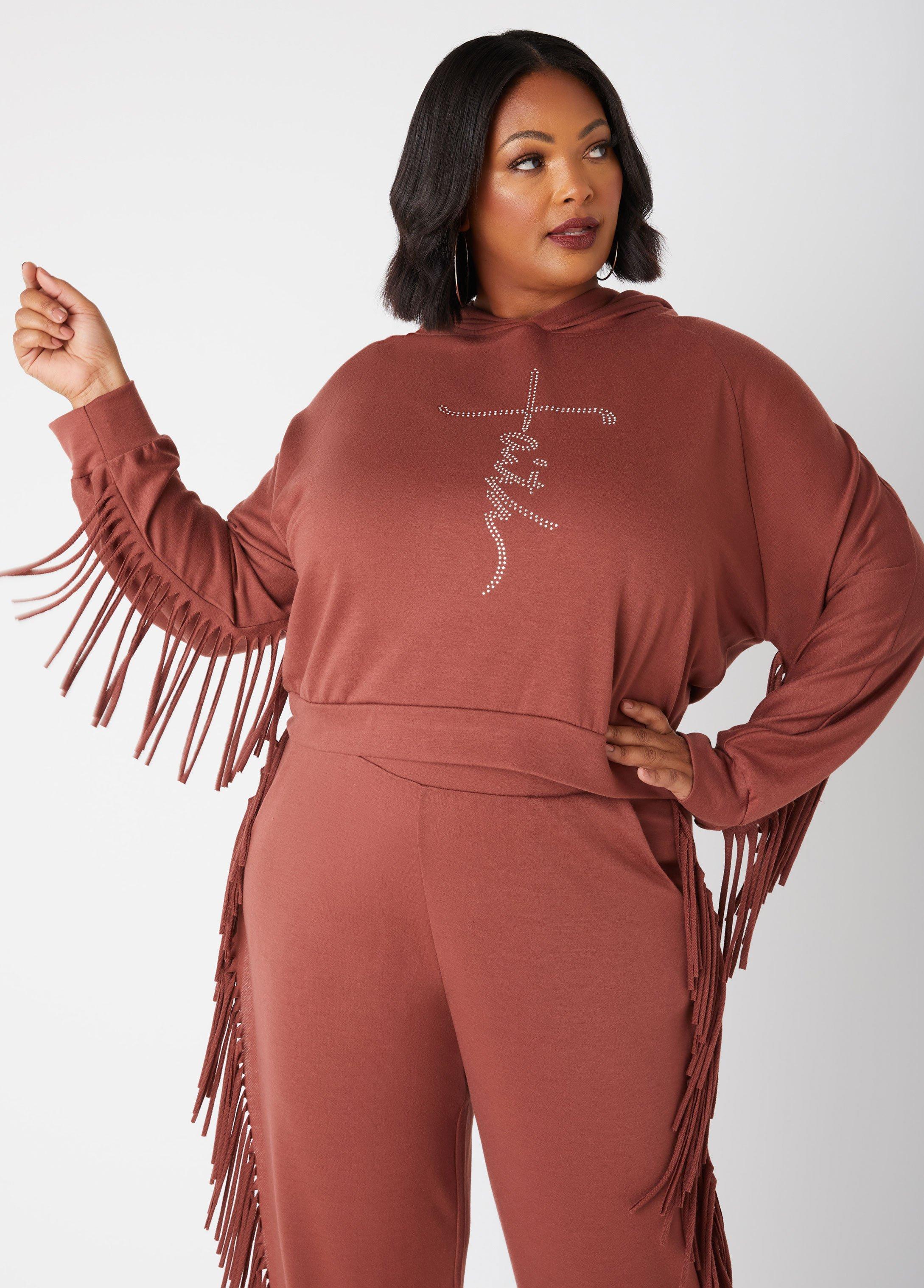 Plus Size Faith Fringed Crystal Hoodie Ashley Stewart Product Image