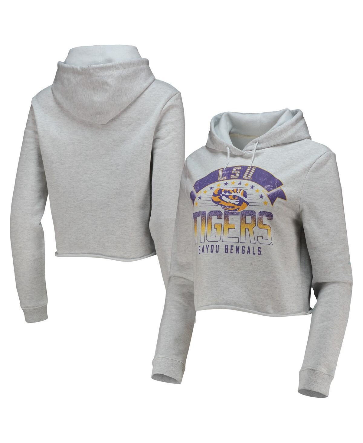 Womens League Collegiate Wear Ash LSU Tigers Banner 1636 Cropped Pullover Hoodie Product Image