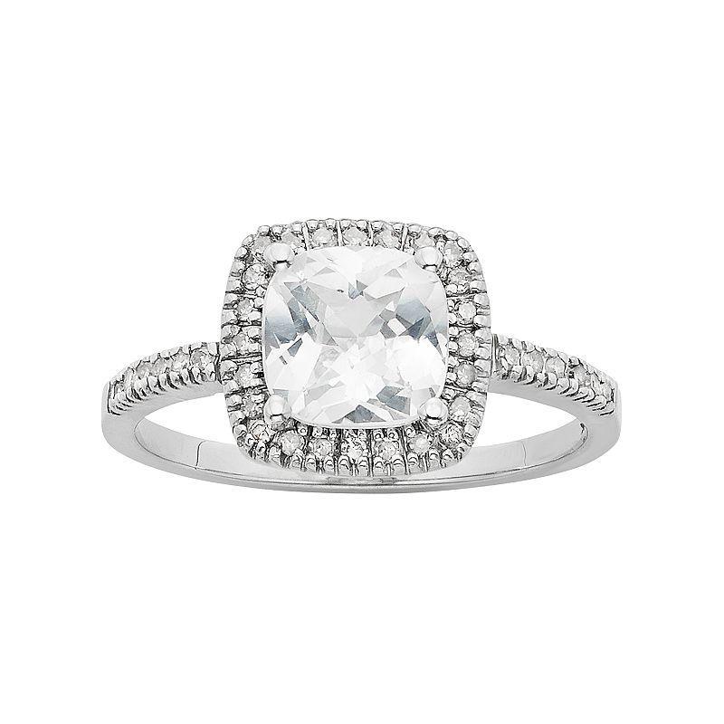 Lab-Created White Sapphire & 1/5 Carat T.W. Diamond 10k White Gold Halo Ring, Womens Product Image