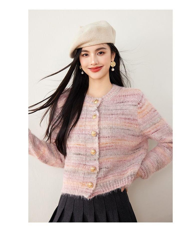 Round Neck Melange Cardigan Product Image