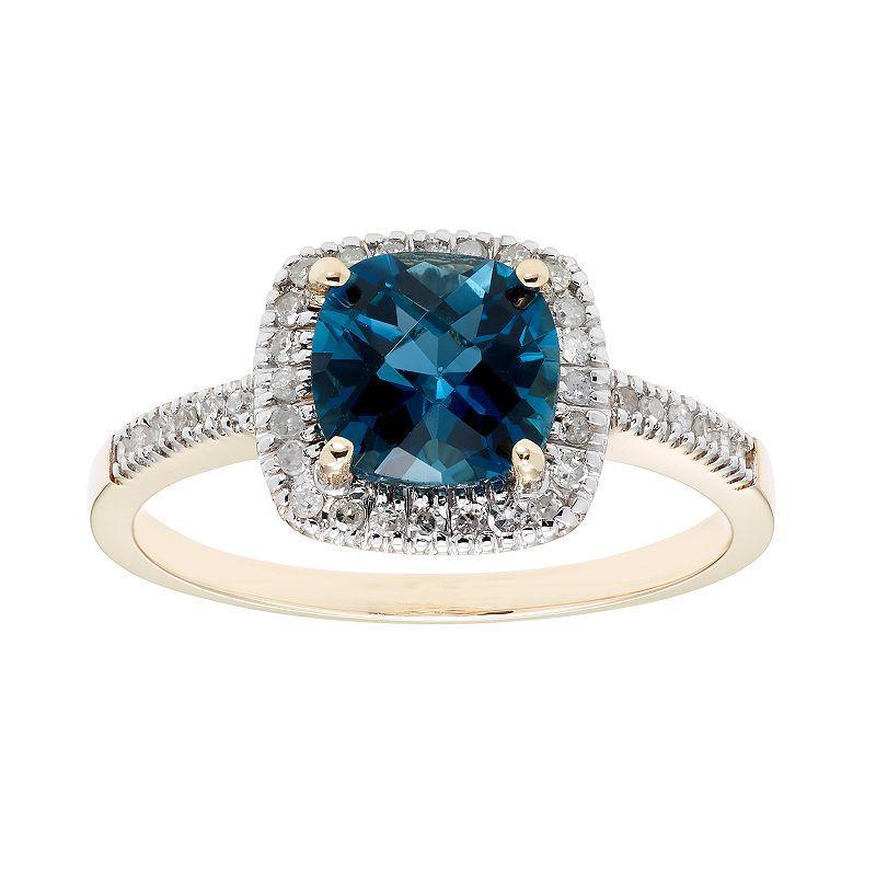 London Blue Topaz 10K Gold & 1/5 Carat T.W. Diamond Frame Ring, Womens White Product Image