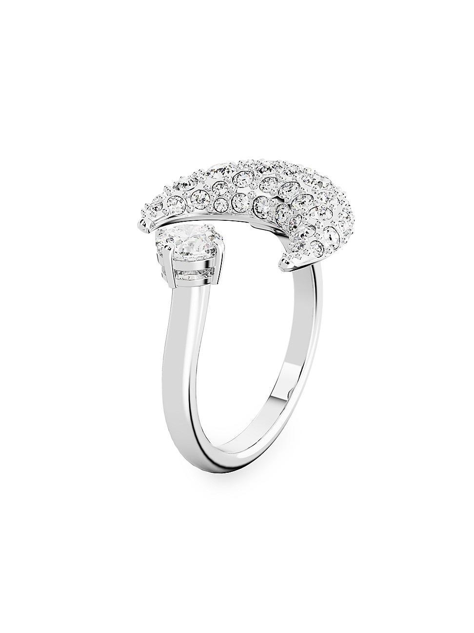 Womens Luna Rhodium-Plated & Crystal Open Moon Ring Product Image