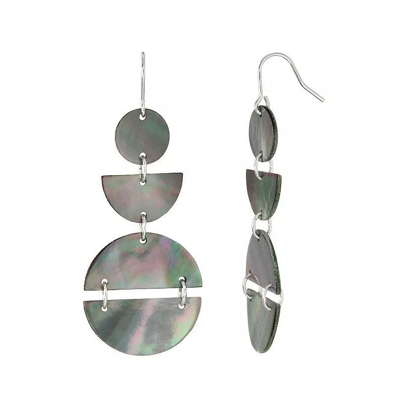 City Luxe Silver Tone Abalone Geometric Shapes Linear Drop Earrings, Womens Product Image