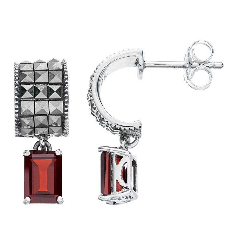 Lavish by TJM Sterling Silver Garnet & Marcasite Drop Earrings, Womens Product Image