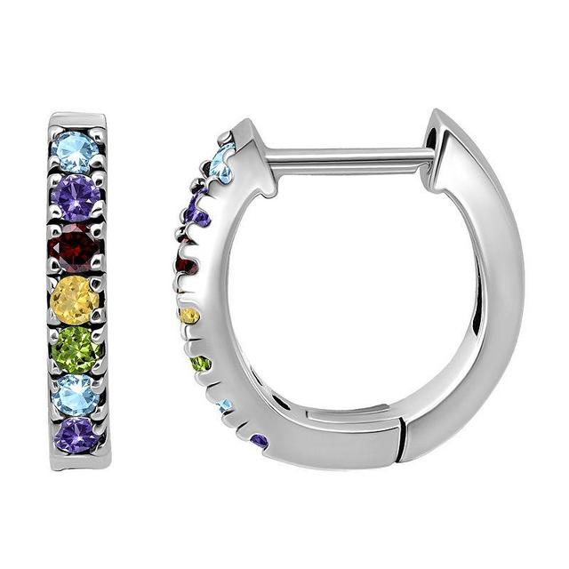 Aleure Precioso Sterling Silver Multi Gemstone Oval Huggie Hoop Earrings, Womens, Silver Tone Team Product Image