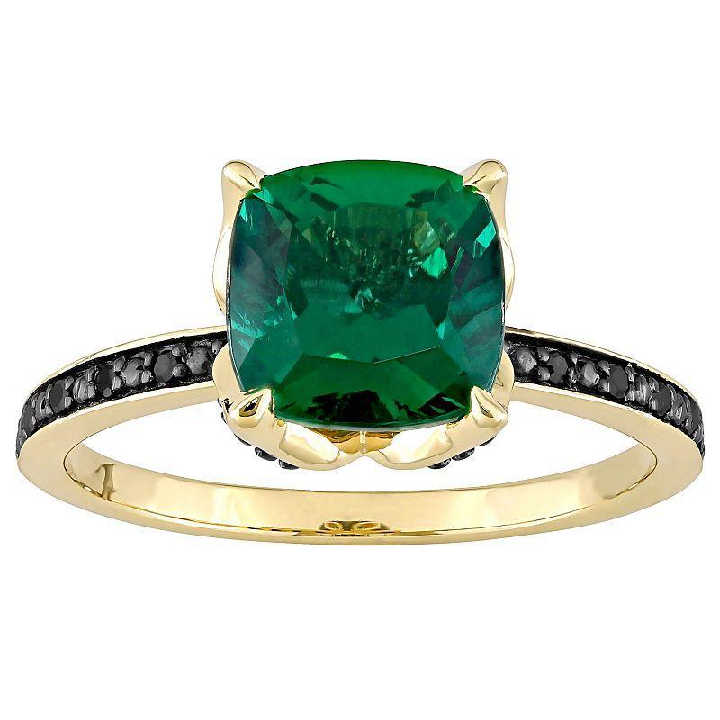 Stella Grace 10k Gold Black Diamond Accent & Lab-Created Emerald Cocktail Ring, Womens Product Image