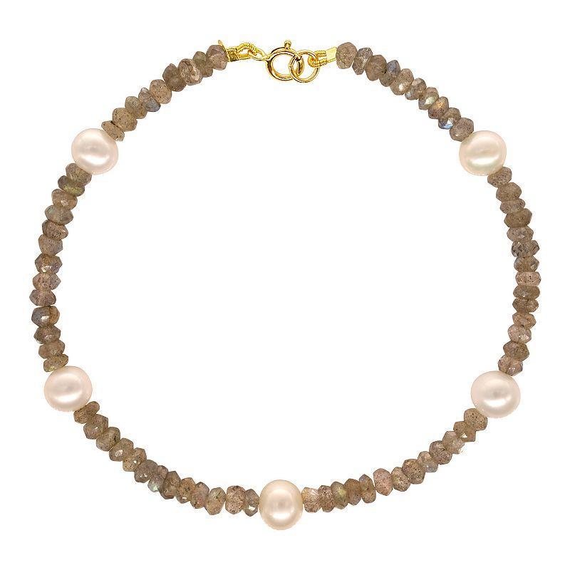 Jewelmak 14k Gold Labradorite & Freshwater Cultured Pearl Bracelet, Womens Green Product Image