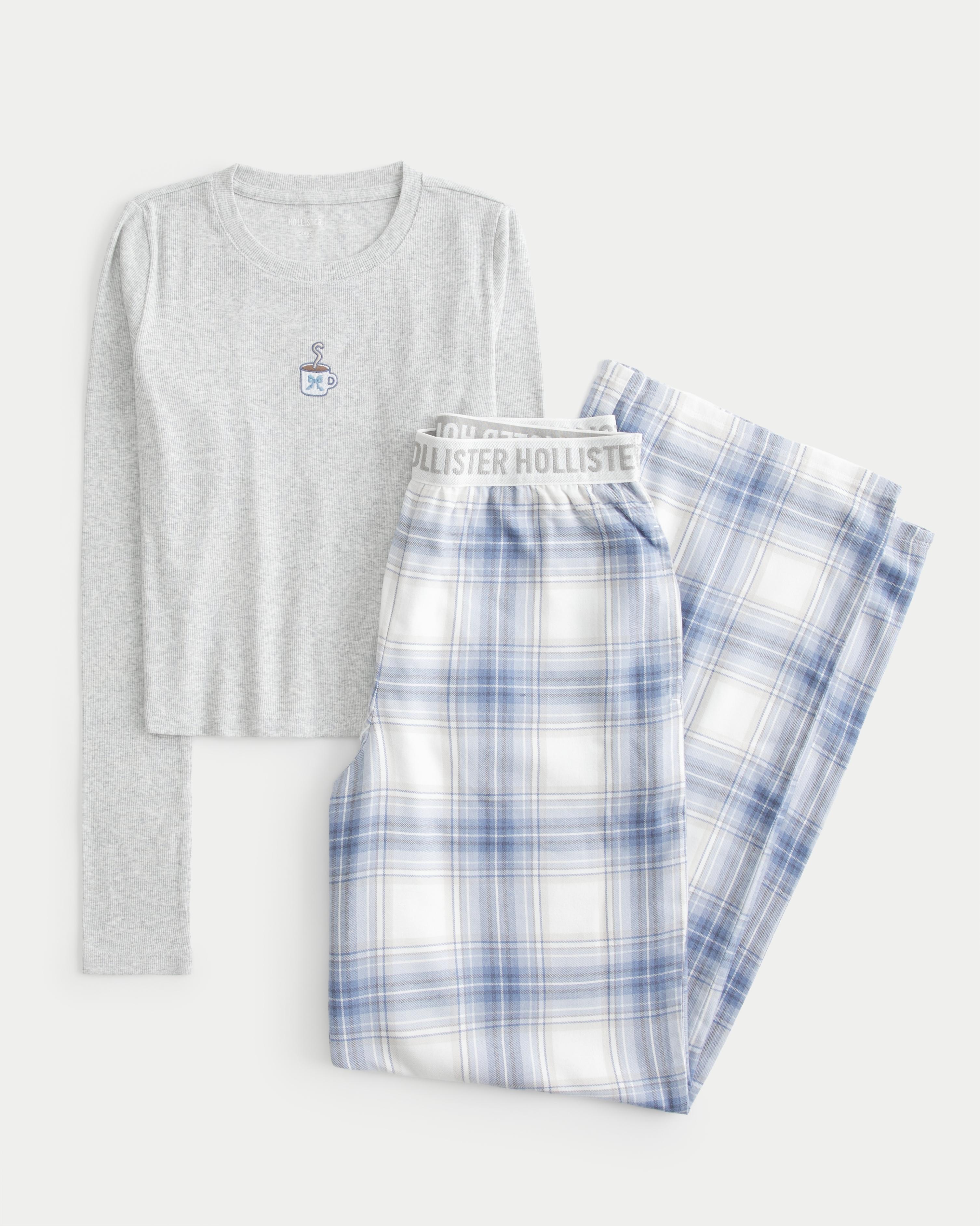 Long-Sleeve Graphic Tee & Flannel Pajama Pants Set Product Image