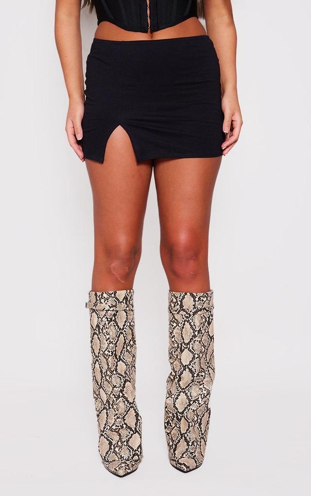 Snake Print PU Fold Over Knee Block Heeled Boots Product Image