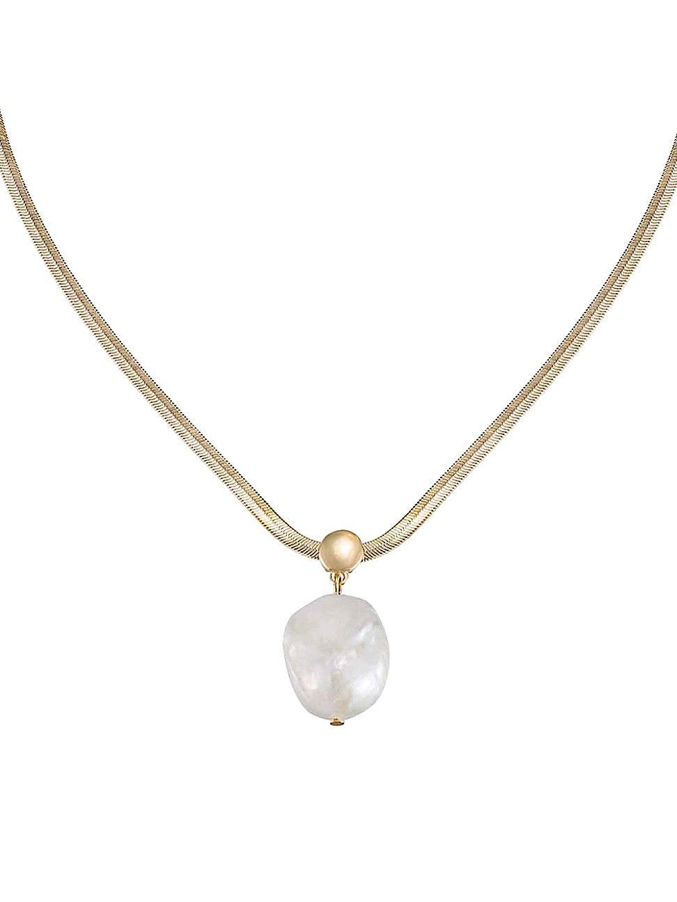 Womens 18K Gold-Plated & Baroque Pearl Snake Chain Necklace Product Image