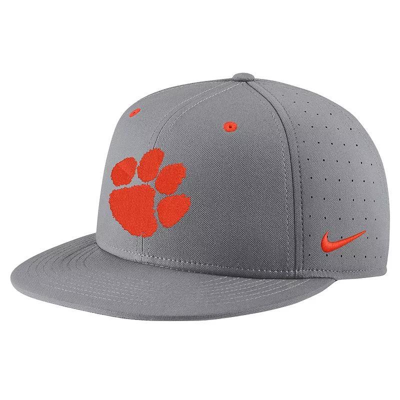 Mens Nike Gray Clemson Tigers USA Side Patch True AeroBill Performance Fitted Hat Product Image