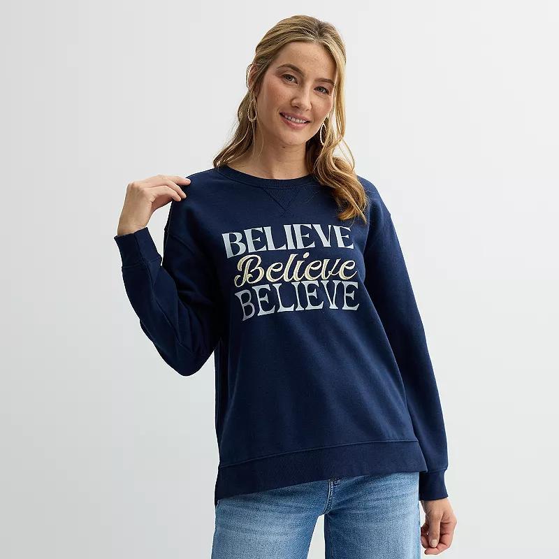 Womens Believe Graphic Pullover Blue Product Image