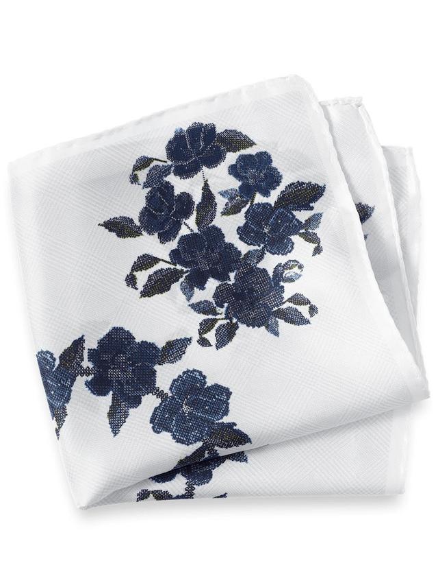 Floral Silk Pocket Square - White/blue Product Image