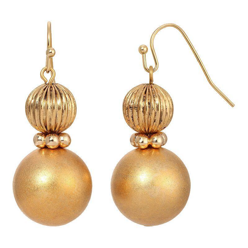 1928 Gold Tone Textured & Polished Bead Drop Earrings, Womens Product Image