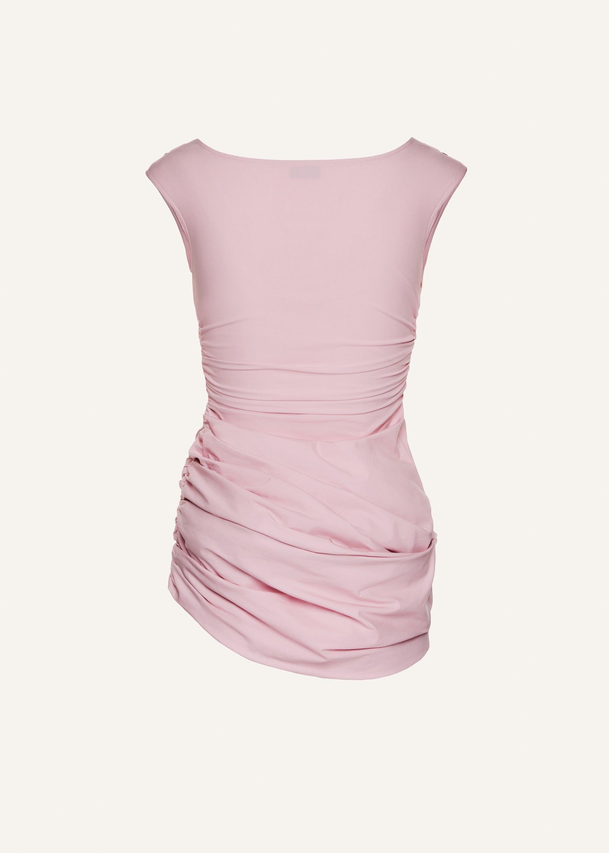 Draped off shoulder cotton mini dress in pink Product Image