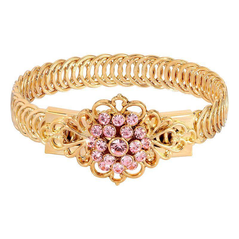 2028 14K Gold Dipped Pink Flower Overlay Belt Bracelet Product Image