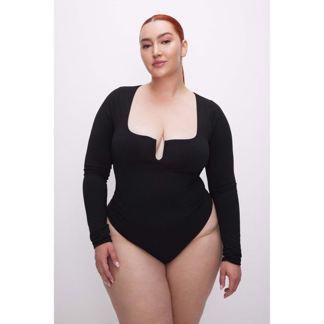 Womens Stretch Jersey U Ring Bodysuit | Black, Size XS | Good American by Khlo Kardashian Product Image