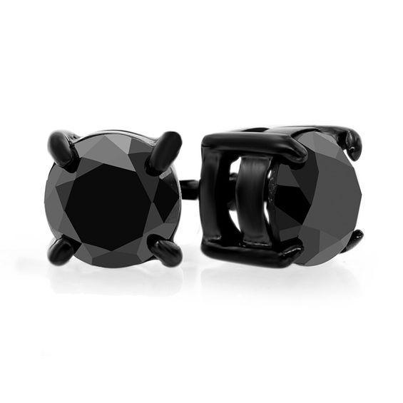 Men's 2 CT. T.w. Black Diamond Solitaire Stud Earrings in Stainless Steel with Black IP Product Image