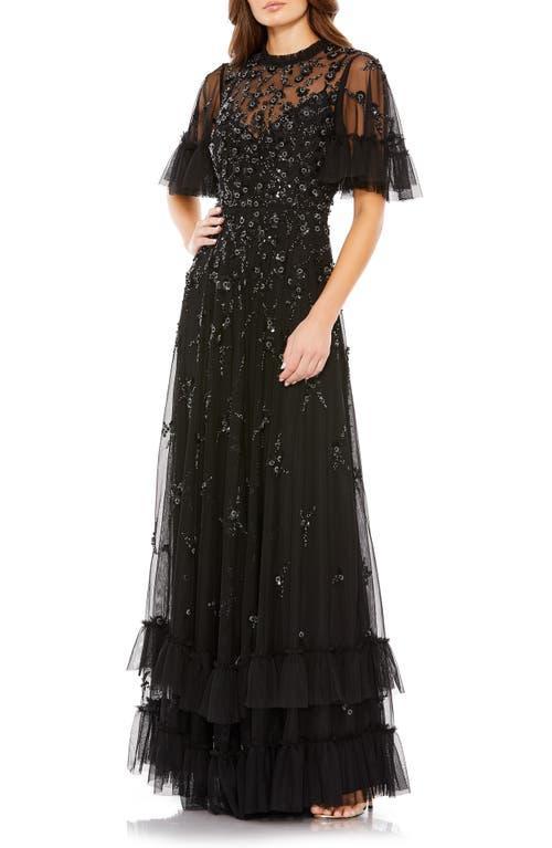 Womens Floral Sequin-Embellished A-Line Gown Product Image