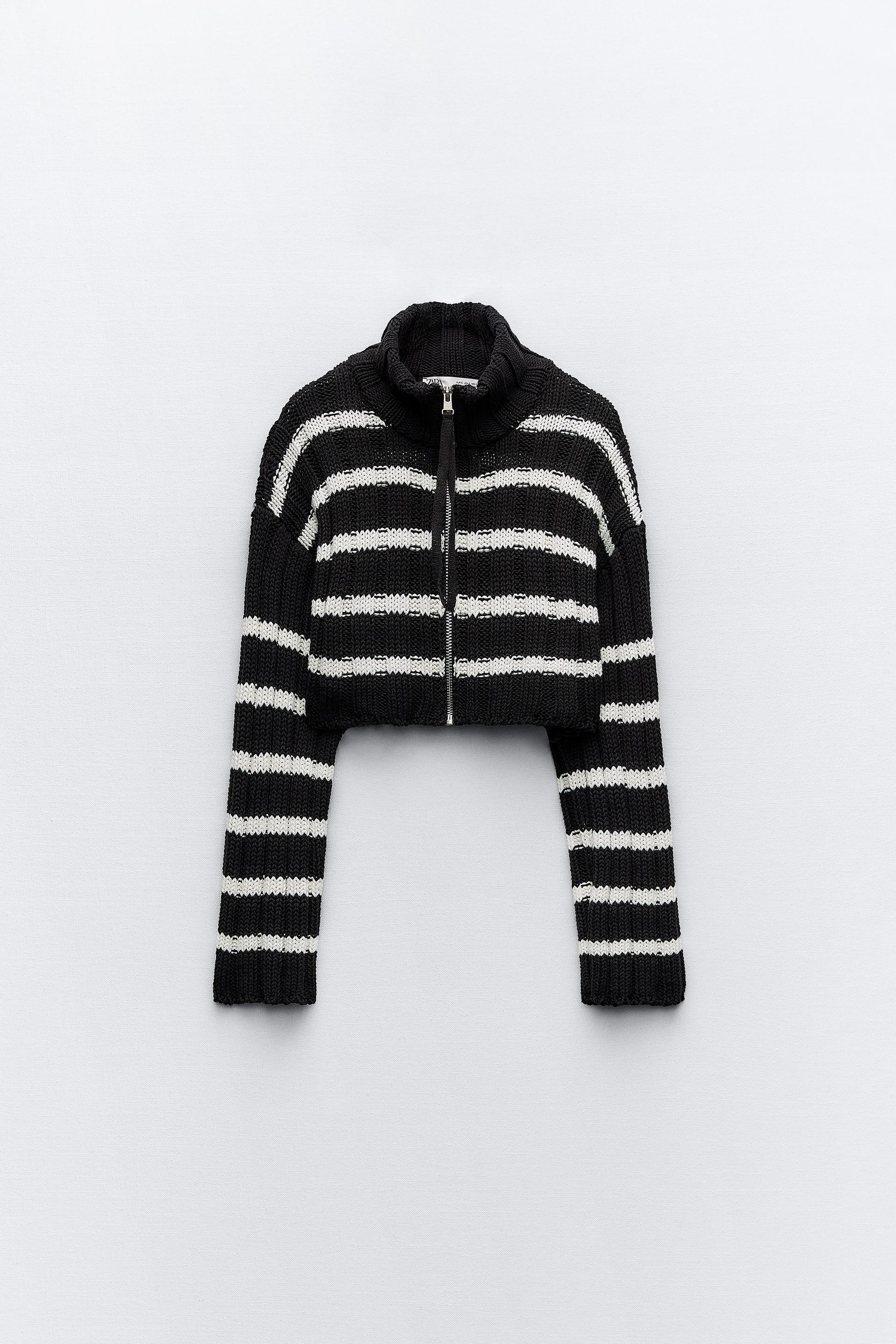 CROPPED STRIPED KNIT CARDIGAN Product Image