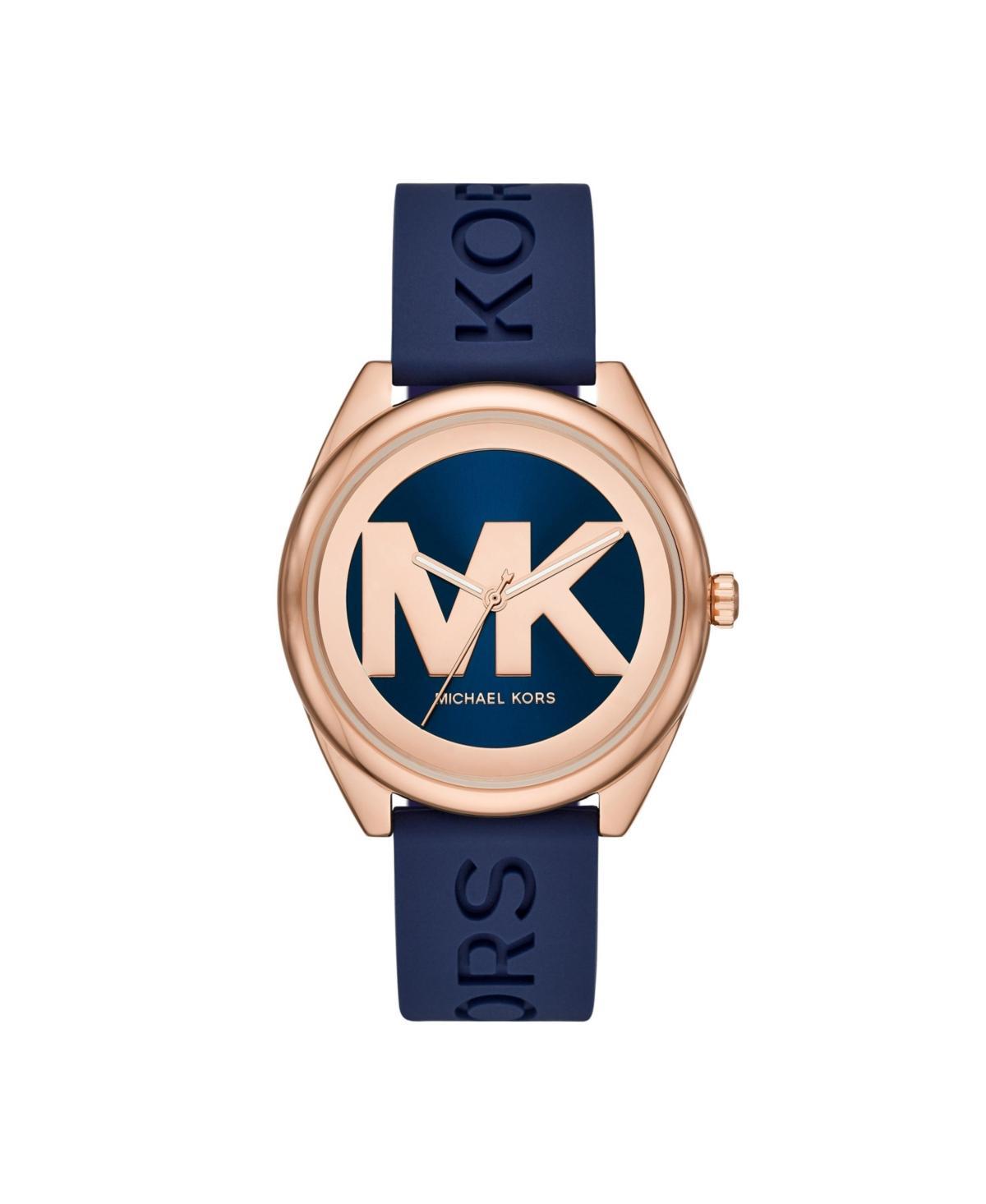 Michael Kors Womens Janelle Three-Hand Navy Silicone Watch 42mm MK7140 Product Image