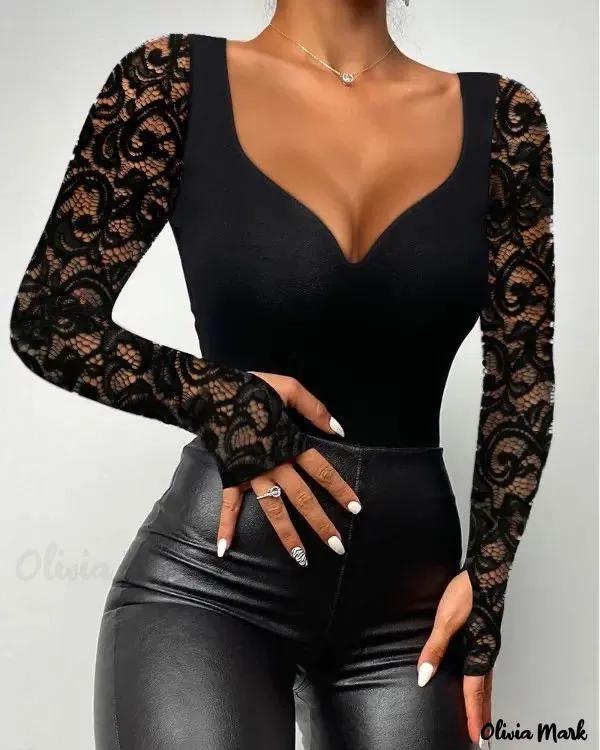 Olivia Mark – Contrast Lace Long Sleeve Top product image