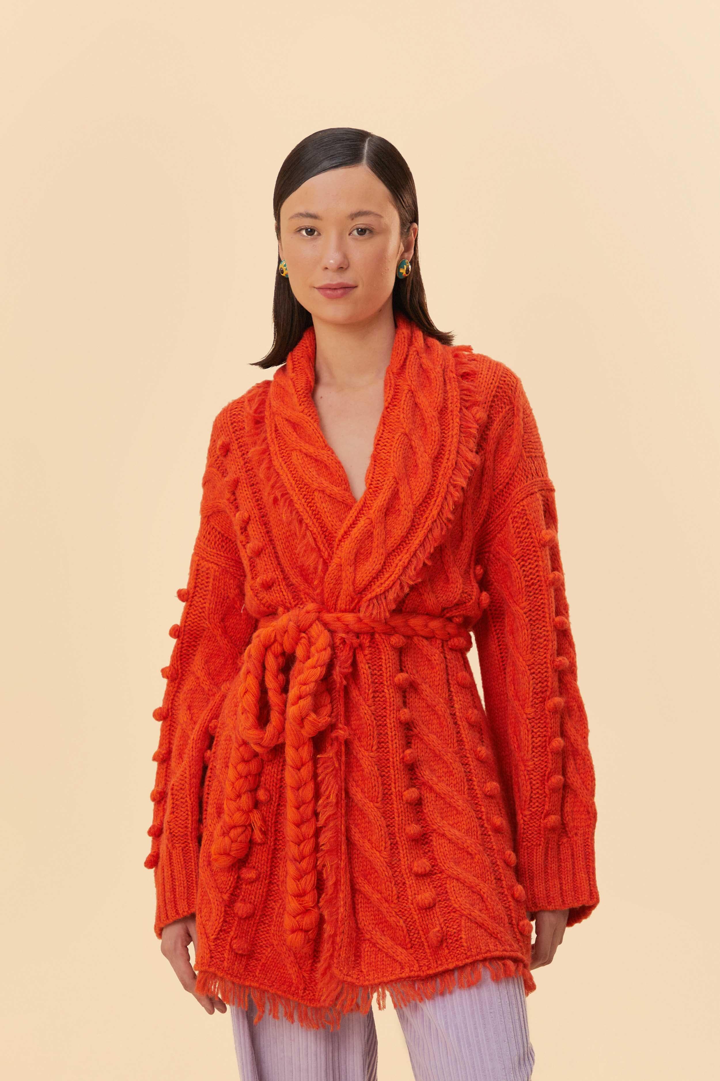 Orange Braided Knit Cardigan, ORANGE / L product image