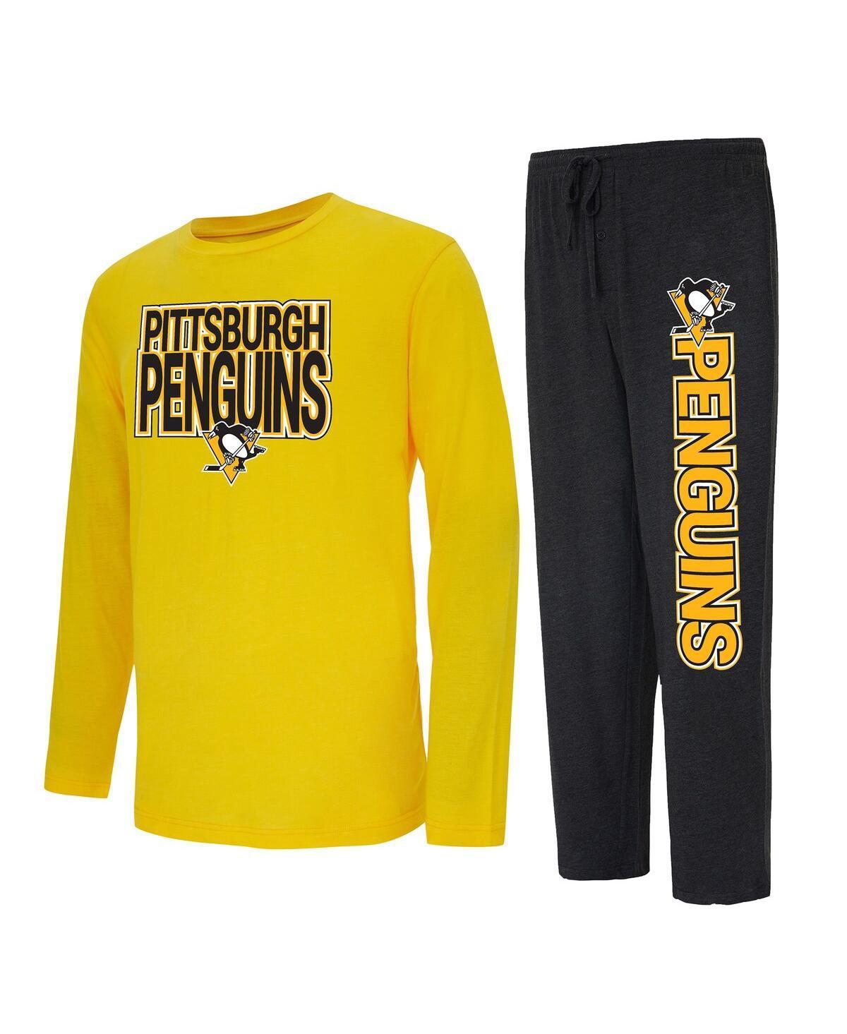 Mens Concepts Sport /Gold Pittsburgh Penguins Meter Long Sleeve T-Shirt & Pants Sleep Set Product Image