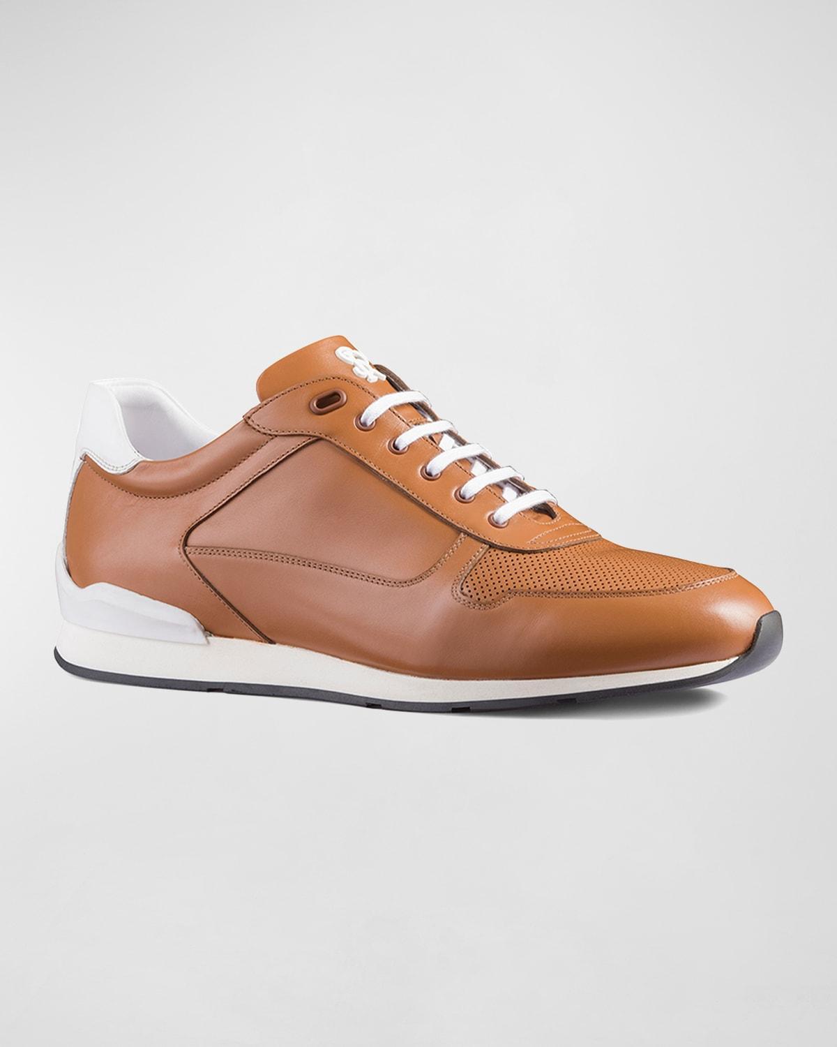 Men's Calf Leather Low-Top Sneakers, Brown Product Image