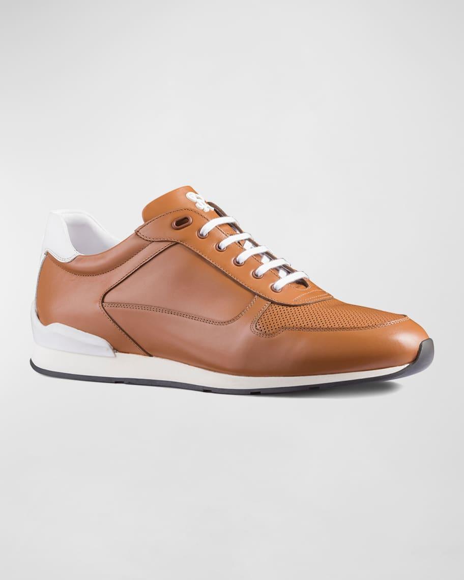 Men's Calf Leather Low-Top Sneakers, Brown Product Image