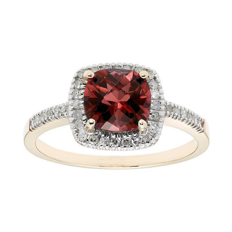 Garnet 10K Gold & 1/5 Carat T.W. Diamond Frame Ring, Womens Red Product Image