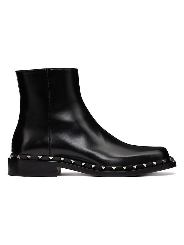 Mens M-Way Rockstud Ankle Boots In Calfskin Leather - Black - Size 8 Product Image